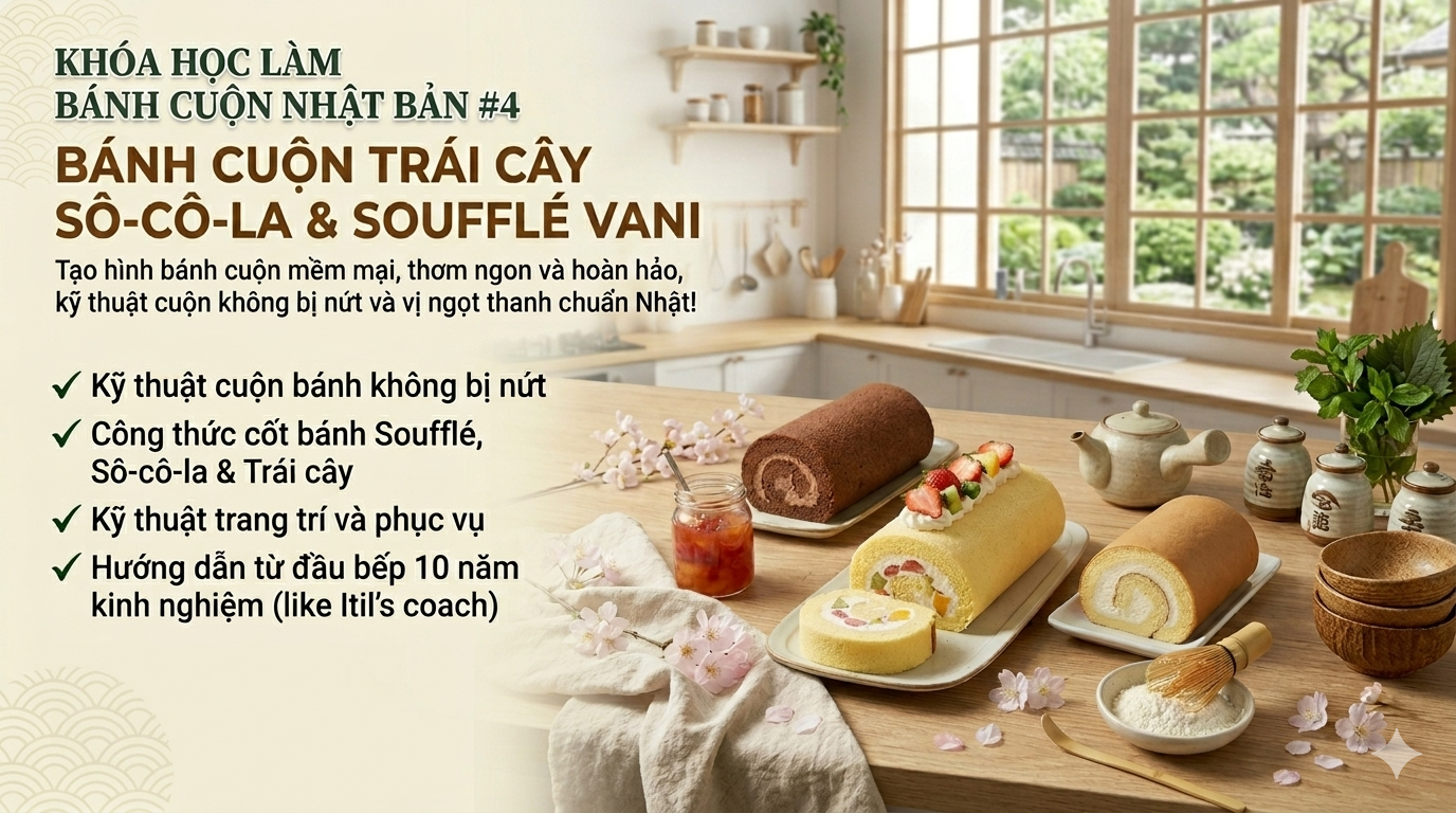 Khóa học làm bánh ngọt Nhật Bản #4 Bánh cuộn Nhật Bản